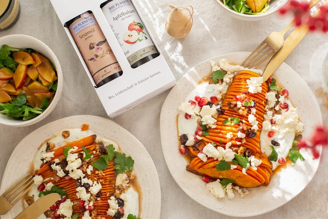 Hasselbackkürbis mit Sesamöl-Marinade