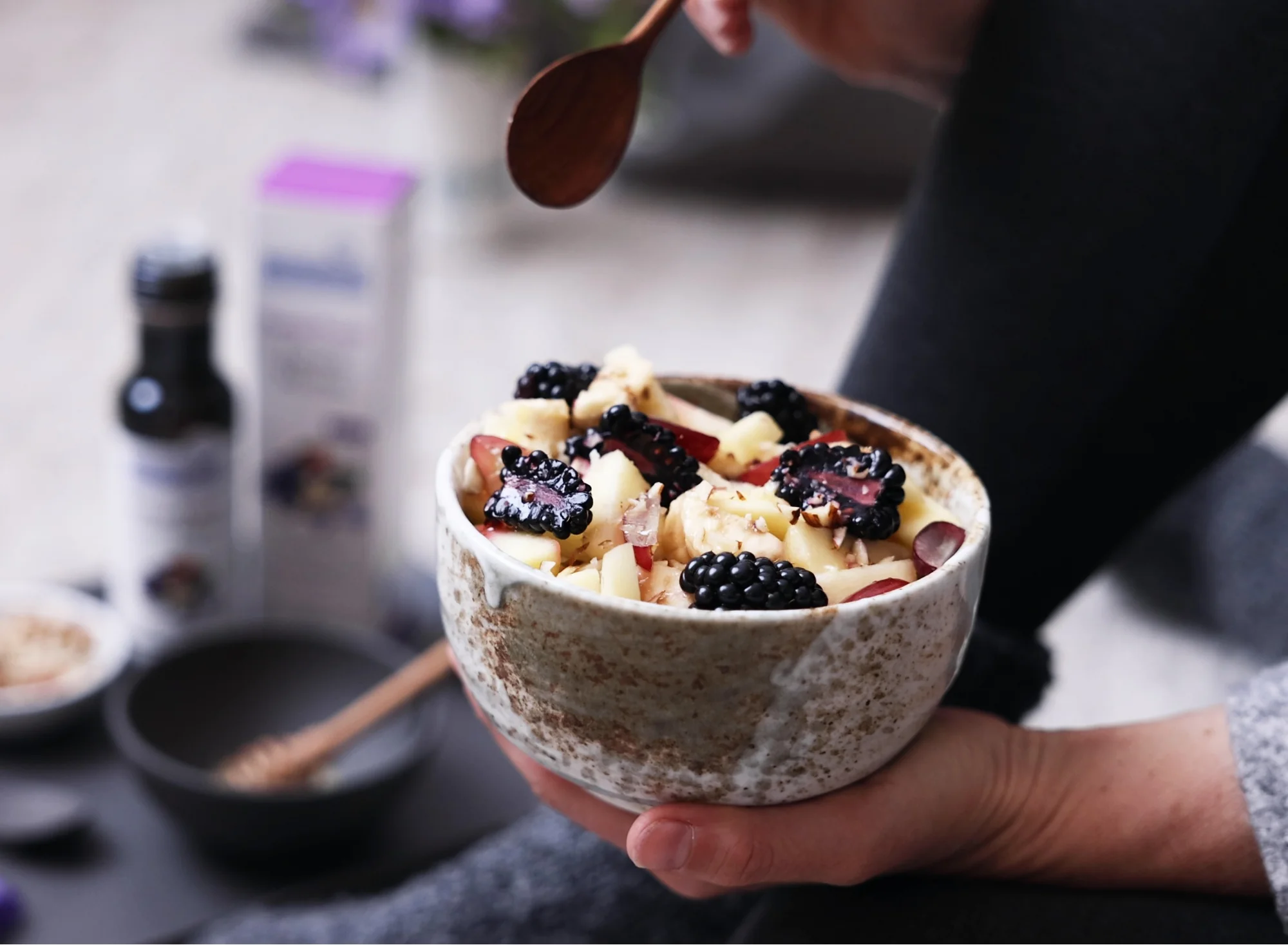 Herbstlicher Obstsalat mit BIO PLANETE Omega Purple Leinöl